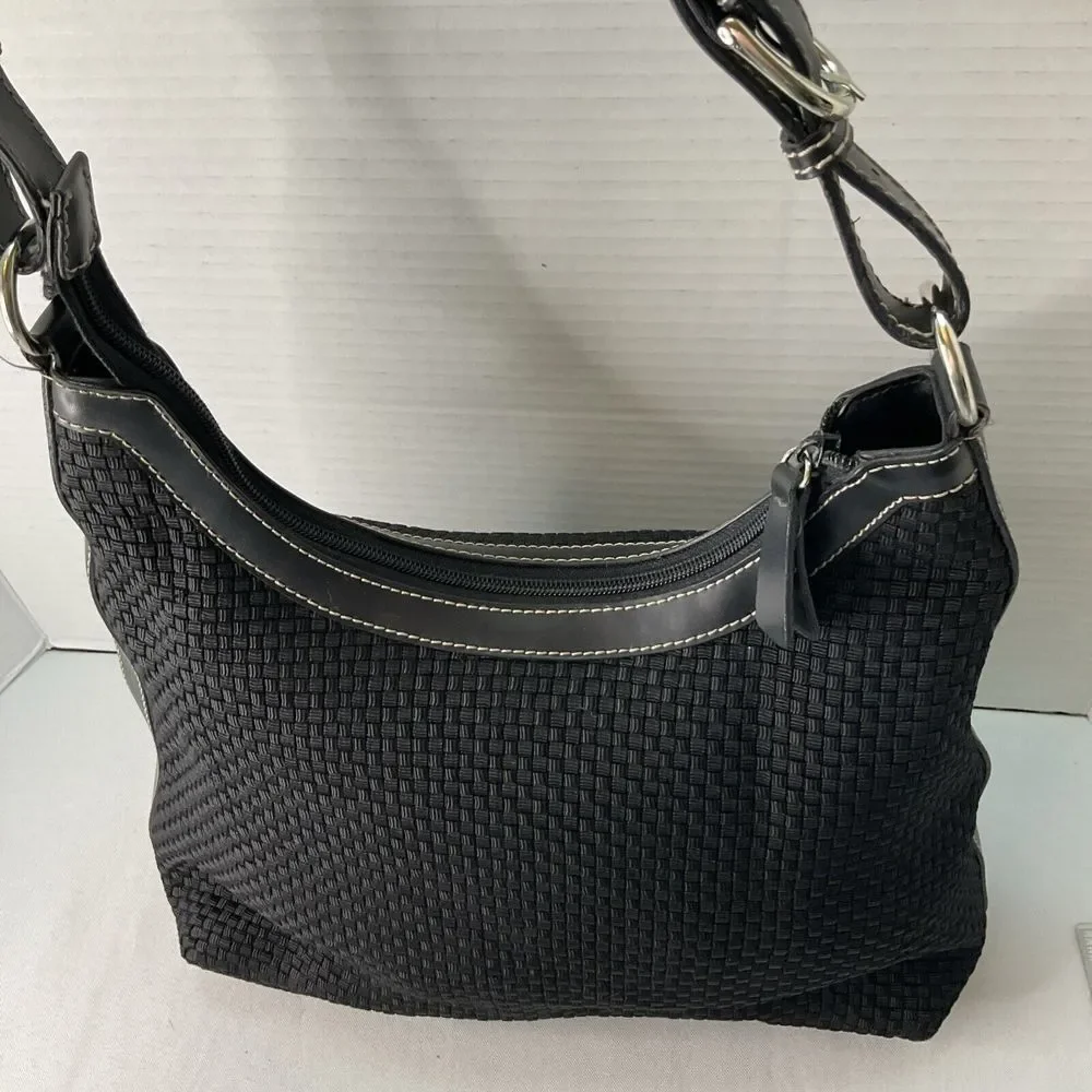 Vintage The‎ SAK Black Crochet Woven Leather Trim Hobo Shoulder Bag Purse